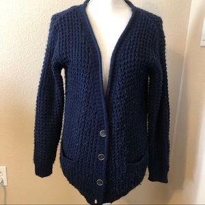 Roxy navy blue button cardigan chunky knit sweater